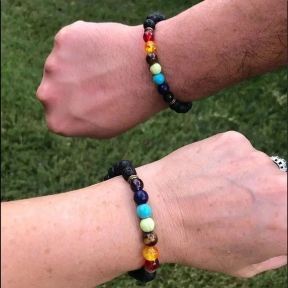 Stretch Meditation Bracelet Lava Stones Stones Rainbow Unisex NWT - Picture 2 of 5